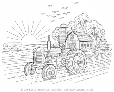 Oldtimer Traktor auf dem Feld Ausmalbild