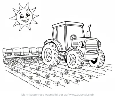 Traktor beim Säen auf dem Feld Ausmalbild