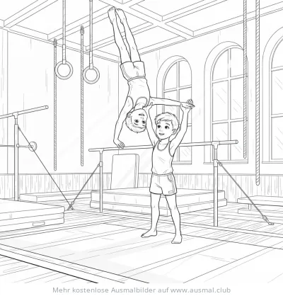 Zwei Turner zeigen Akrobatik-Übung Ausmalbild
