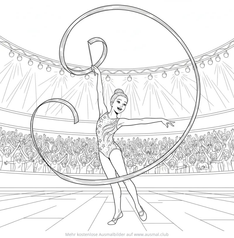 Rhythmische Sportgymnastin mit Band Ausmalbild vor Publikum