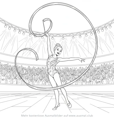 Rhythmische Sportgymnastin mit Band Ausmalbild vor Publikum