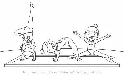 Turnen Ausmalbild: Gruppe von Mädchen in verschiedenen Posen