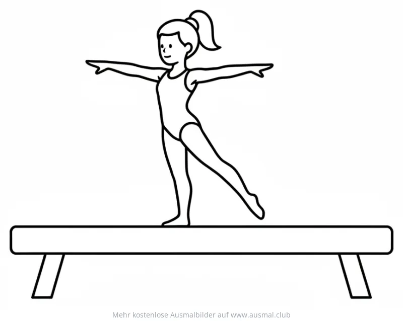 Turnerisches Mädchen auf Schwebebalken Ausmalbild