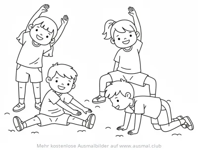 Kinder machen Dehnübungen Ausmalbild