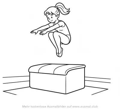 Turnerin beim Sprung über Turnkasten Ausmalbild