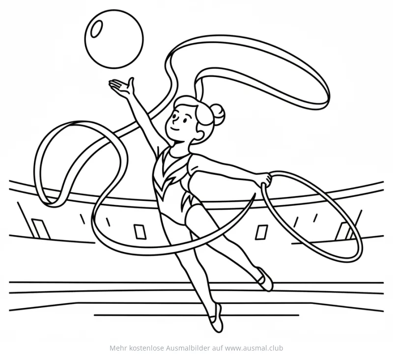 Turnen mit Ball und Reifen Ausmalbild