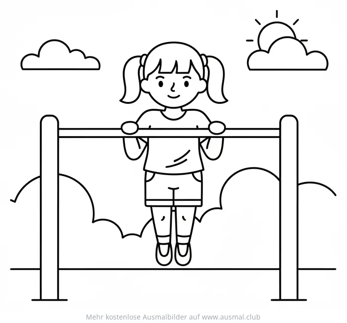 Mädchen macht Klimmzug Ausmalbild