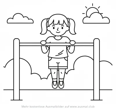 Mädchen macht Klimmzug Ausmalbild