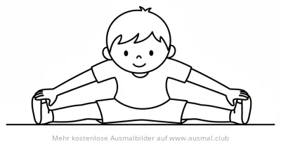 Junge dehnt sich - Spreizübung Ausmalbild