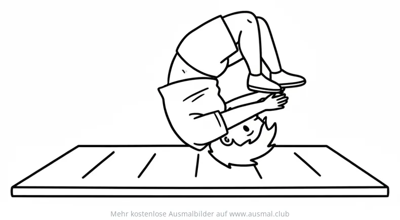 Kind macht Rolle auf Turnmatte Ausmalbild