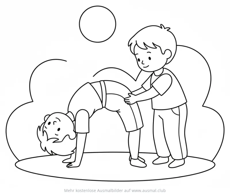 Zwei Kinder machen Partnerübung (Brücke) Ausmalbild