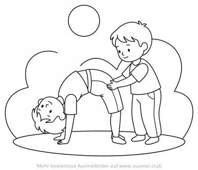 Zwei Kinder machen Partnerübung (Brücke) Ausmalbild