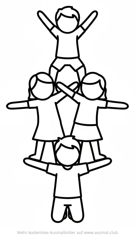 Turnen Pyramide mit vier Kindern Ausmalbild