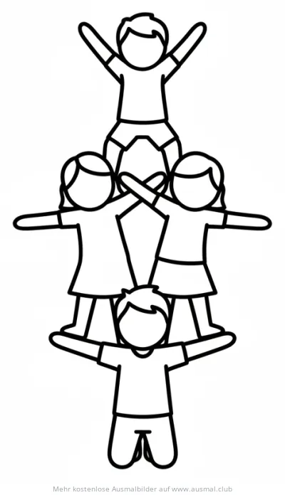 Turnen Pyramide mit vier Kindern Ausmalbild