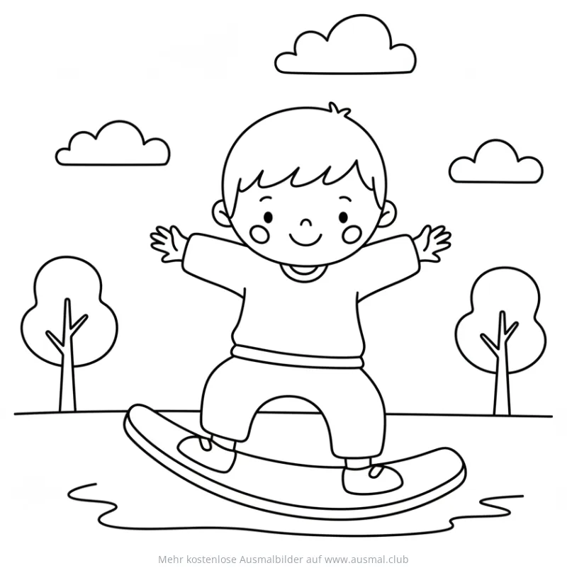 Junge auf Wackelbrett Ausmalbild