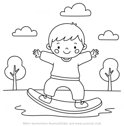 Junge auf Wackelbrett Ausmalbild