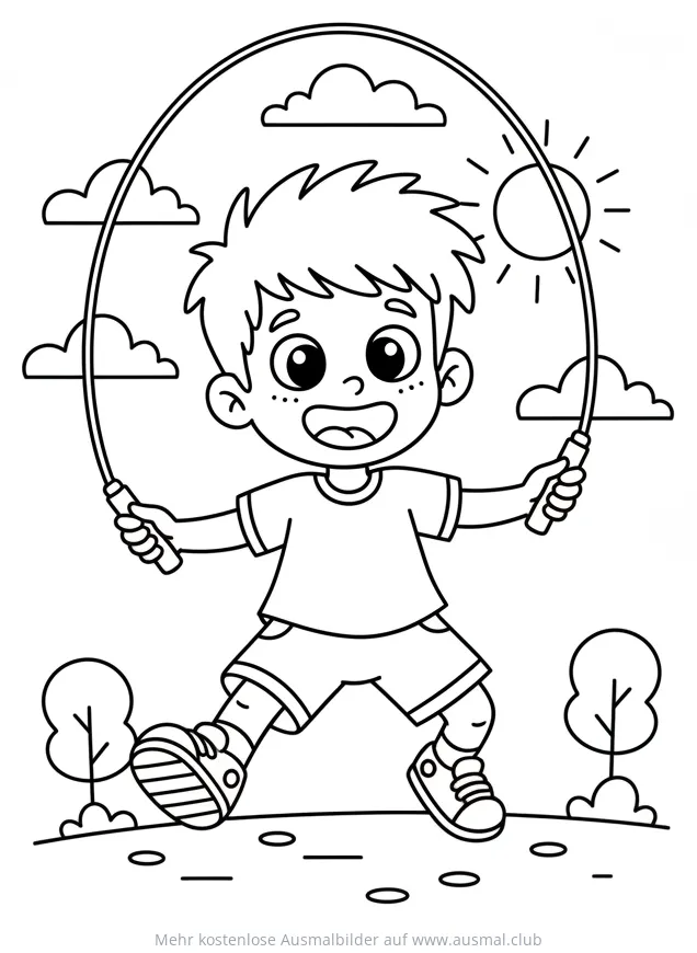 Junge mit Springseil Ausmalbild
