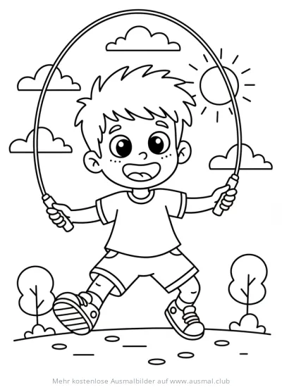 Junge mit Springseil Ausmalbild