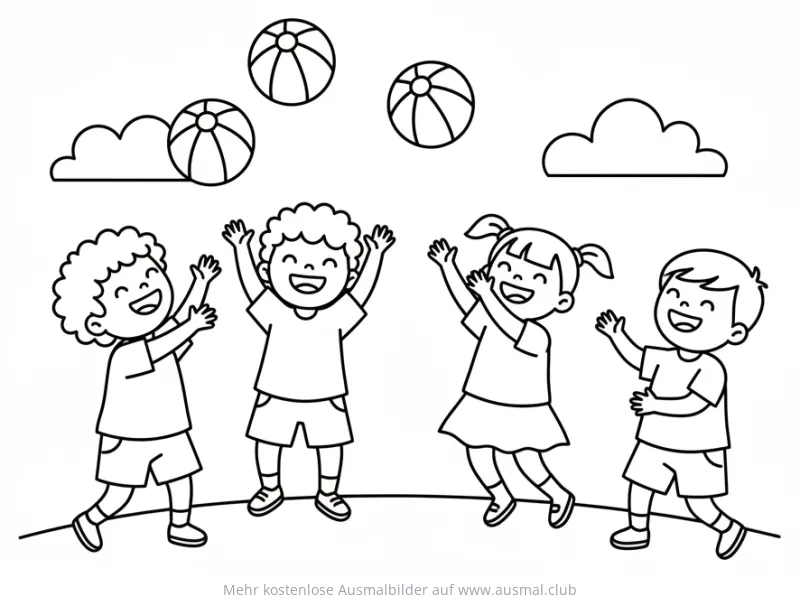 Kinder werfen Bälle Ausmalbild