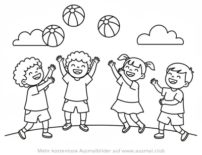 Kinder werfen Bälle Ausmalbild
