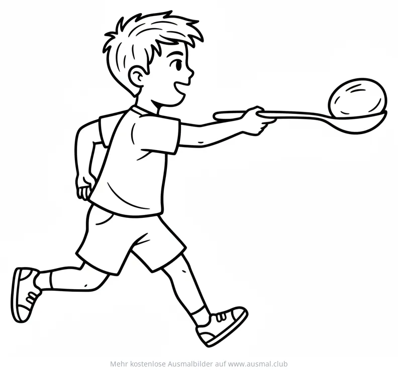Junge beim Eierlauf Ausmalbild