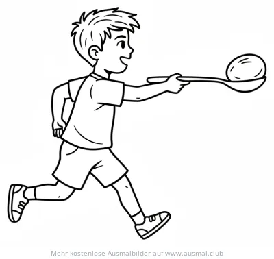 Junge beim Eierlauf Ausmalbild
