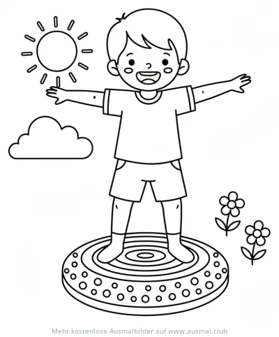 Junge balanciert auf Balancekissen Ausmalbild
