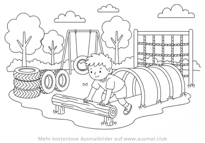 Junge beim Hindernislauf Ausmalbild