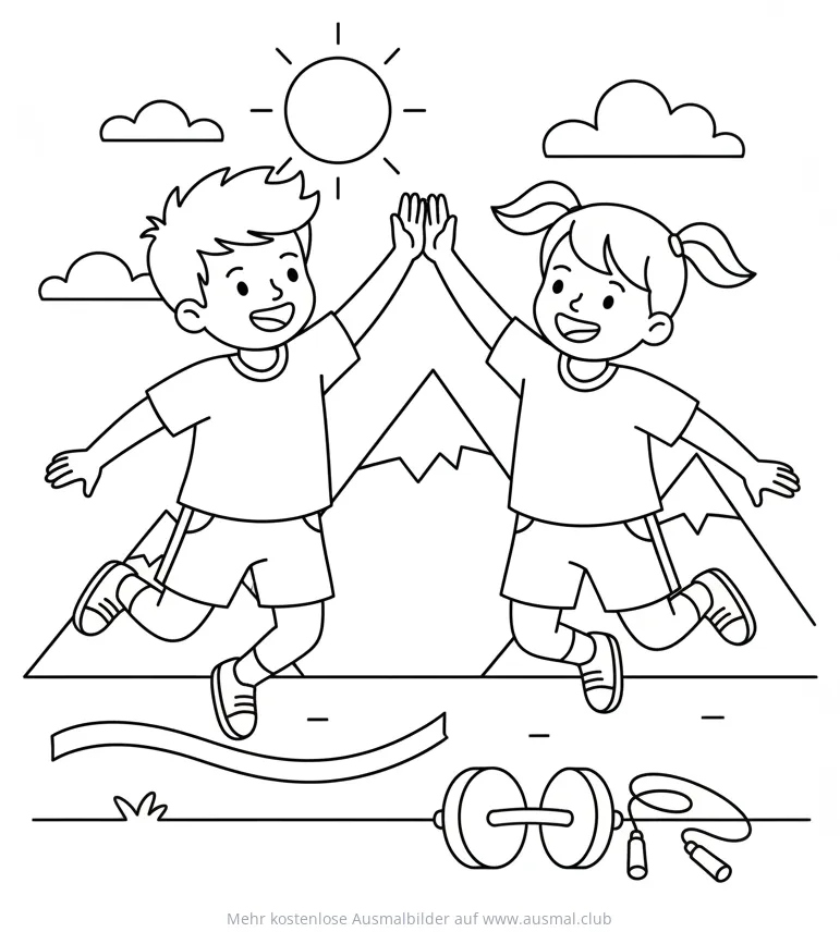 Zwei Kinder geben sich High Five Ausmalbild