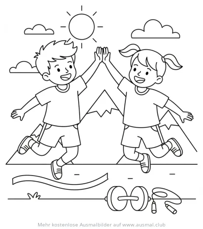 Zwei Kinder geben sich High Five Ausmalbild
