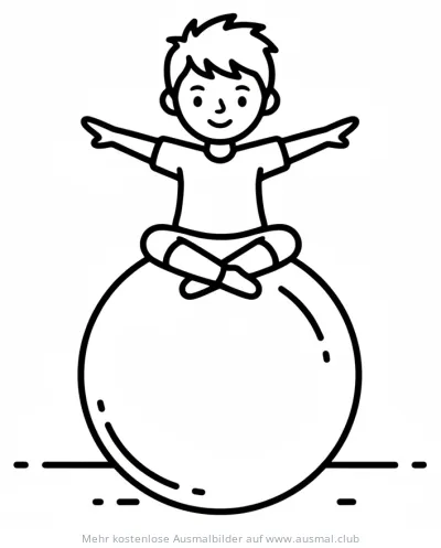 Junge sitzt auf Pilatesball Ausmalbild
