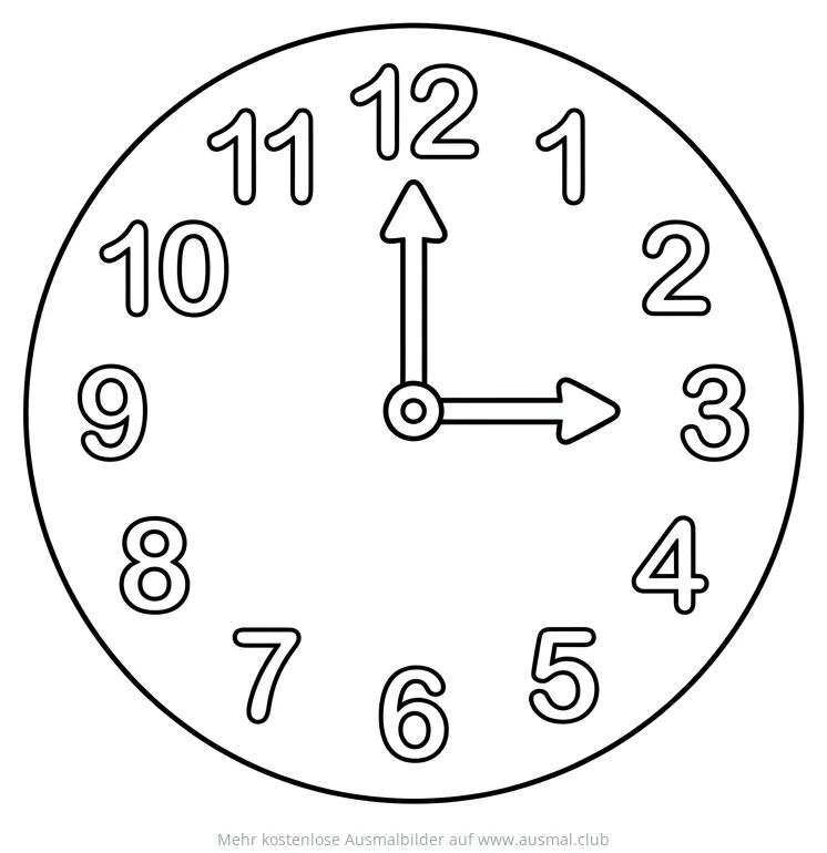 Uhrzeit 3 Uhr Ausmalbild für Kinder