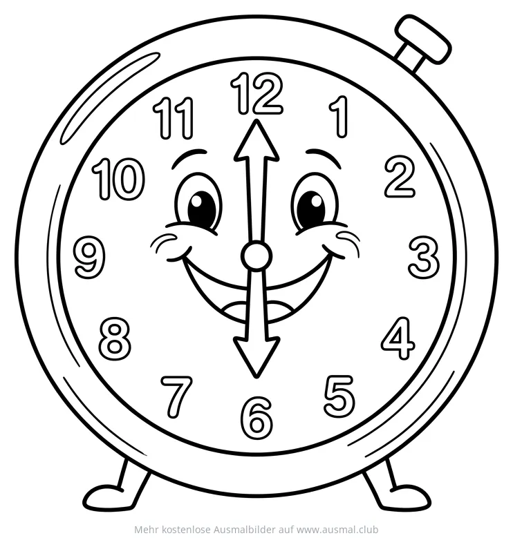 Fröhliche Uhr zeigt 6 Uhr Ausmalbild