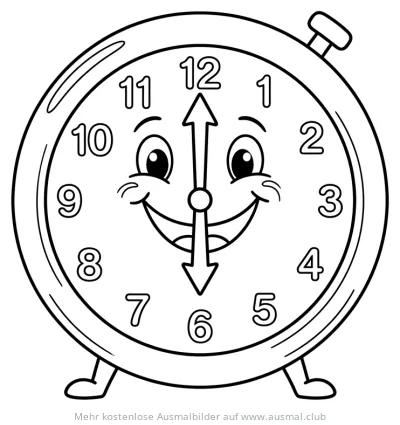 Fröhliche Uhr zeigt 6 Uhr Ausmalbild