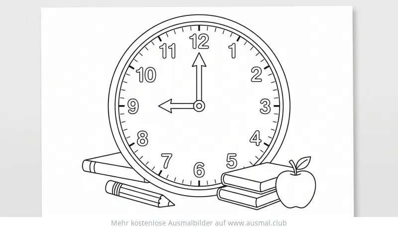 Uhrzeit 9 Uhr Schulbeginn Ausmalbild