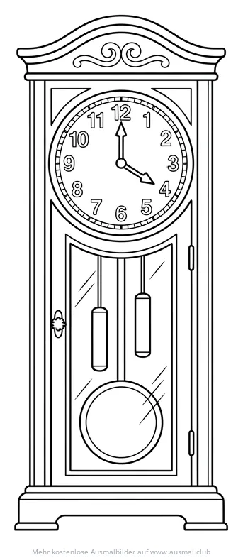 Standuhr zeigt 4 Uhr Ausmalbild