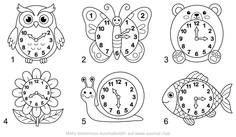Themen-Uhren mit Tieren und Natur Ausmalbild