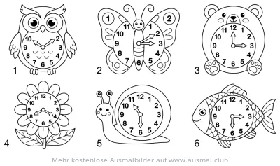 Themen-Uhren mit Tieren und Natur Ausmalbild