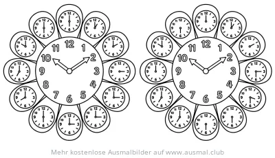 Blumenförmige Uhr mit verschiedenen Uhrzeiten Ausmalbild