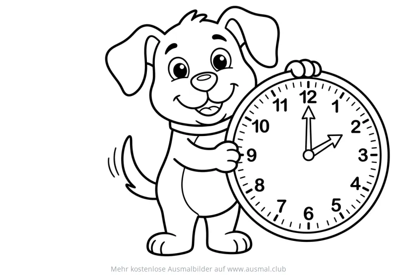 Cartoon-Hund mit Uhr Ausmalbild