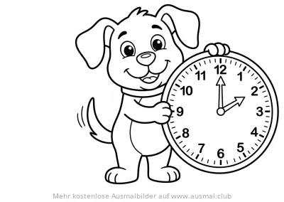 Cartoon-Hund mit Uhr Ausmalbild