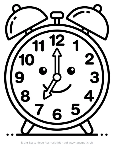 Niedlicher Wecker klingelt um 7 Uhr Ausmalbild