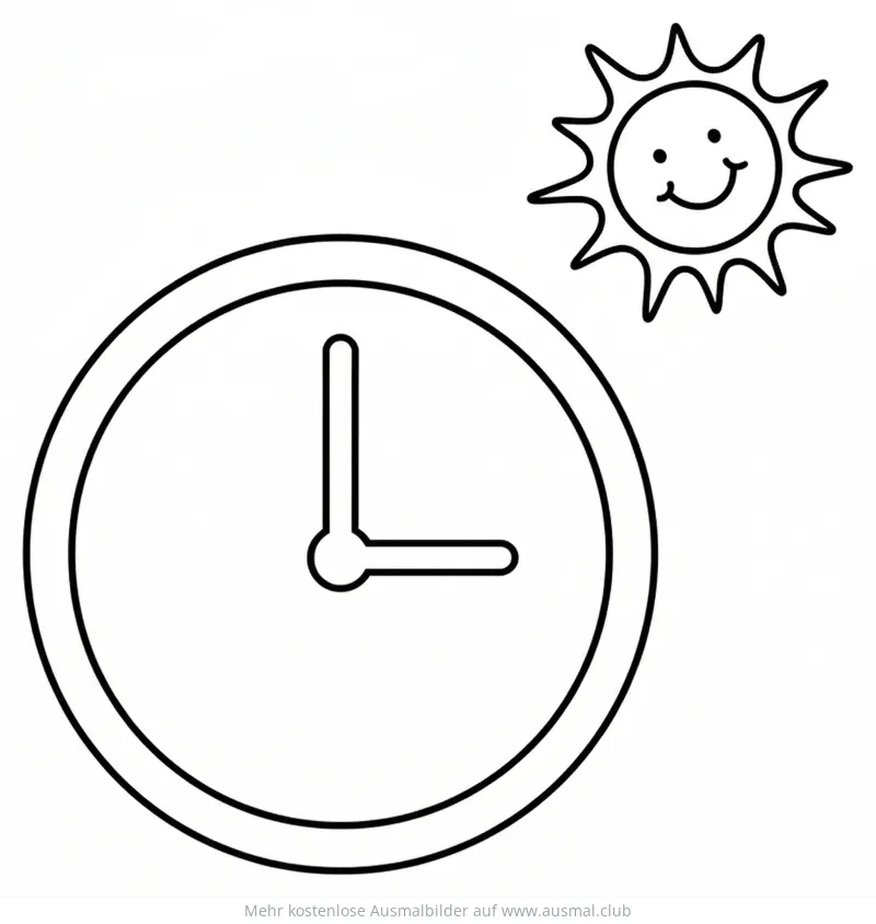 Uhr mit Zeiger auf drei Uhr Ausmalbild