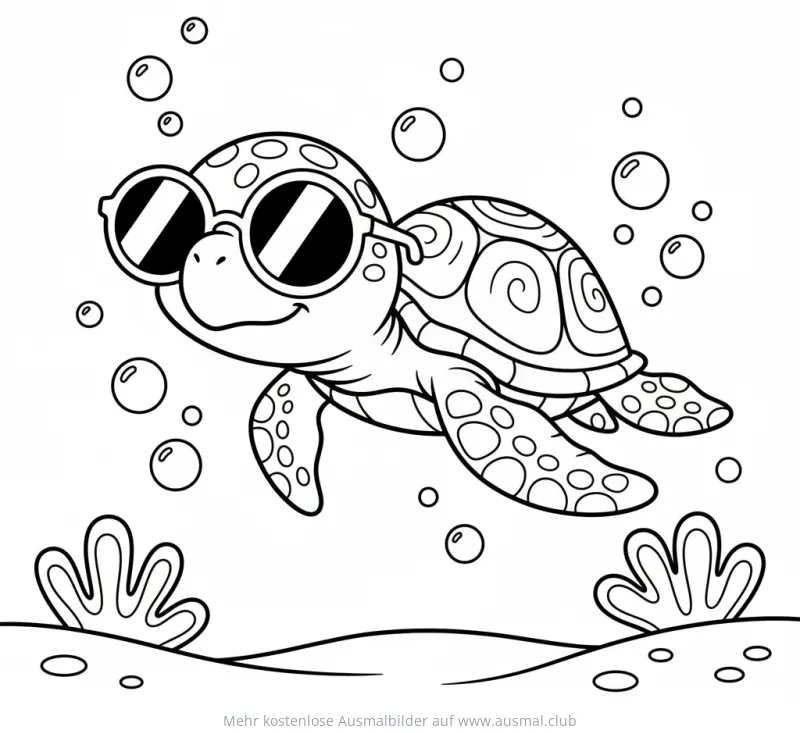 Schildkröte mit Sonnenbrille Ausmalbild