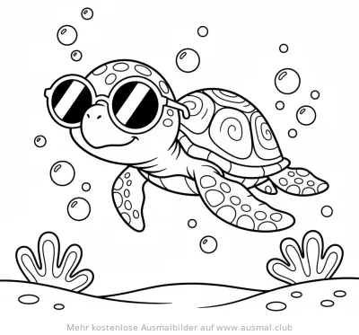 Schildkröte mit Sonnenbrille Ausmalbild