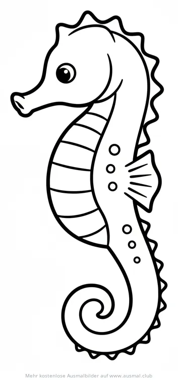 Seepferdchen Ausmalbild mit geringeltem Schwanz