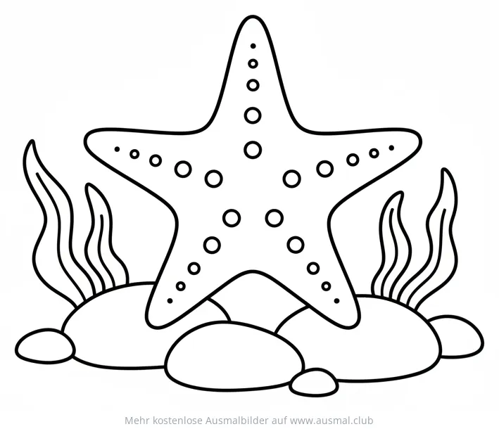 Seestern Ausmalbild auf dem Meeresgrund mit Algen