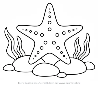 Seestern Ausmalbild auf dem Meeresgrund mit Algen
