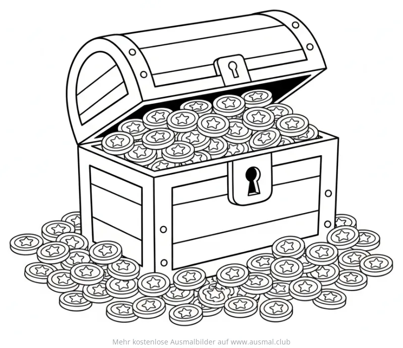 Schatztruhe gefüllt mit Goldmünzen Ausmalbild
