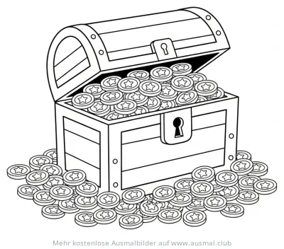 Schatztruhe gefüllt mit Goldmünzen Ausmalbild